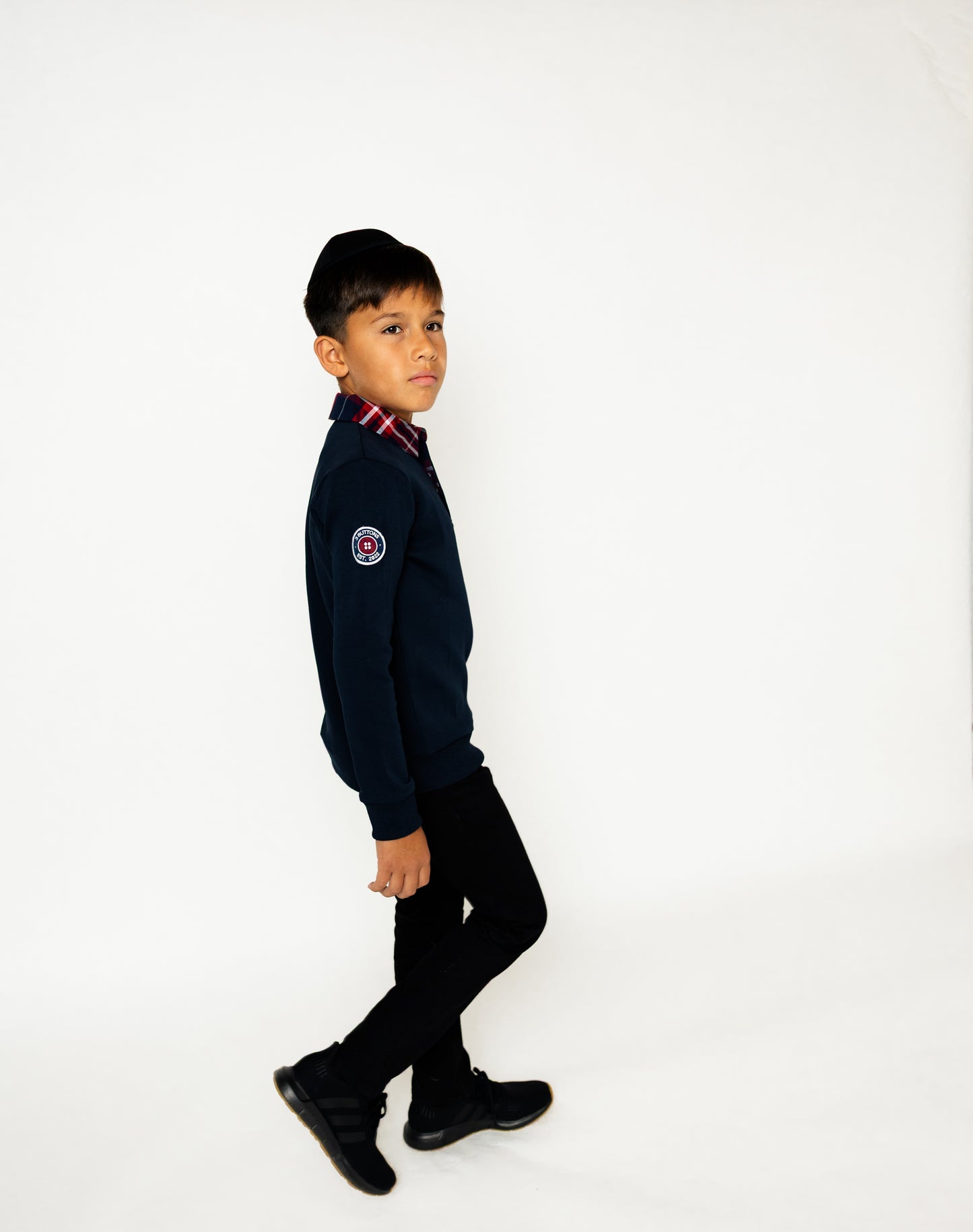 Plaid Sweatshirt Polo - navy