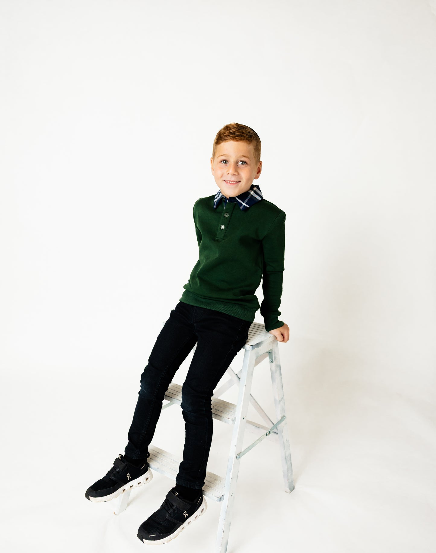 Plaid Sweatshirt Polo - green