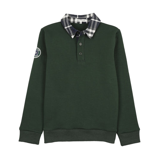 Plaid Sweatshirt Polo - green