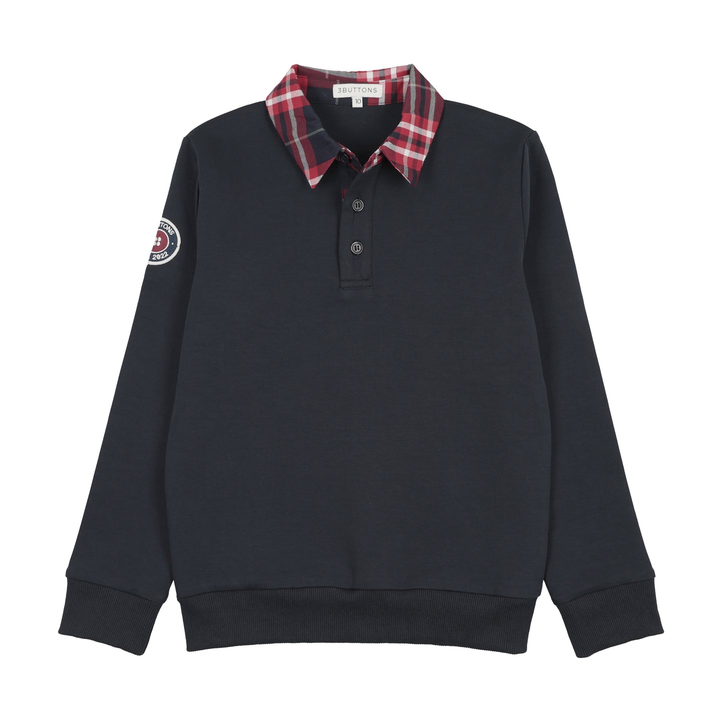 Plaid Sweatshirt Polo - navy