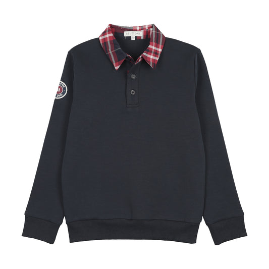 Plaid Sweatshirt Polo - navy